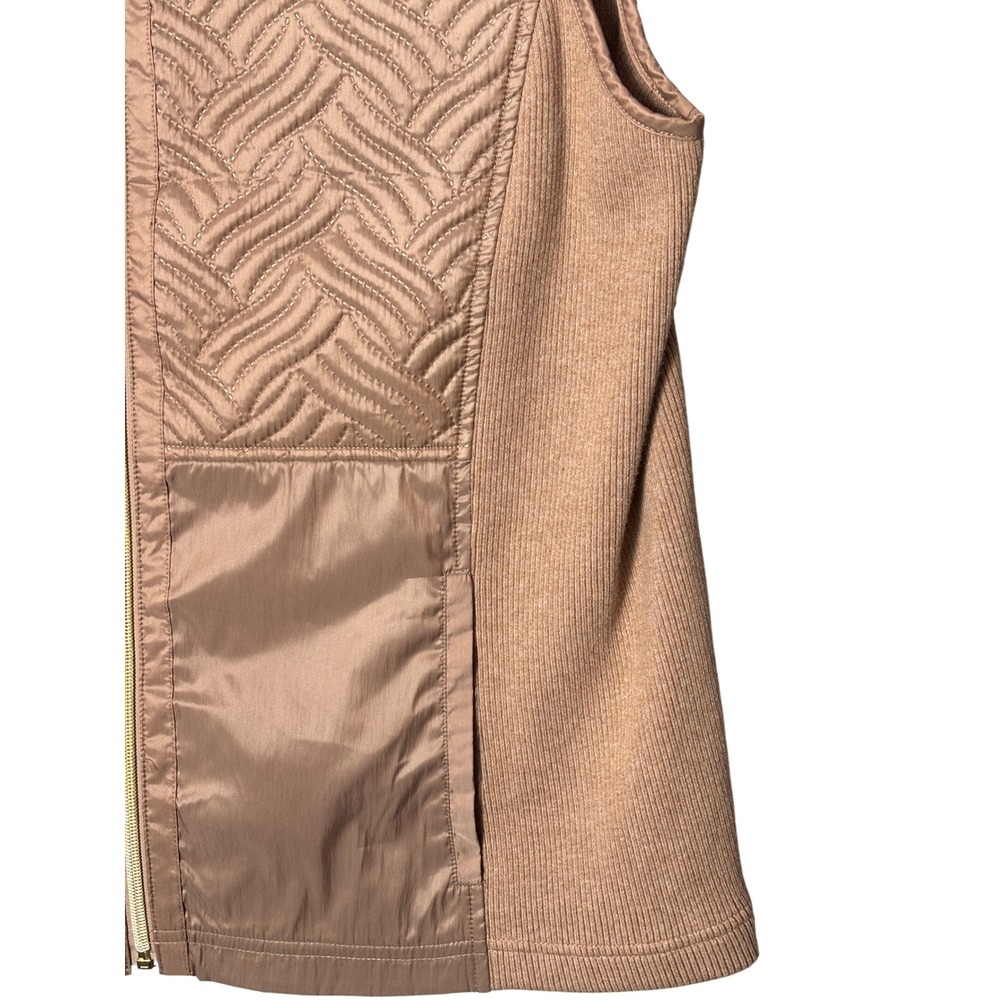 Zenergy Chicos Size 3 US XL Quilted Mixed Media Vest Tan Cashmere Blend Ribbed - Picture 3 of 8